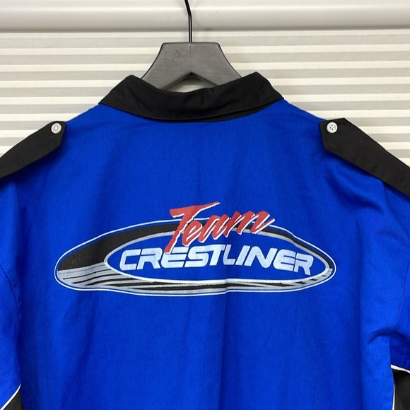 Speed Zone Race Gear Team Crestliner Boats Blue Black Button Up Shirt Size 2XL - Picture 5 of 8